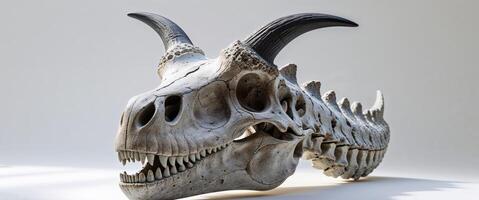 Fossilized Skull of a Dinosaur with Distinctive Horns and Texture. photo