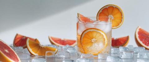a refreshing drink with orange and grapefruit slices and ice. photo