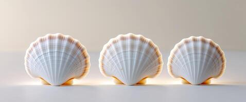 Three shells are lined up in a row photo