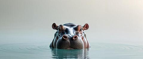 Hippo partially submerged in water with inquisitive expression. photo
