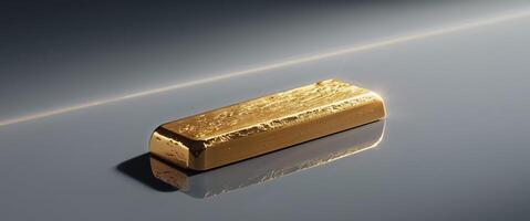 Solid Gold Bar Shining Bright on Reflective Surface Display. photo