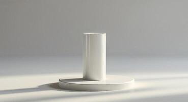 White cylindrical object with shadows on a light surface. photo
