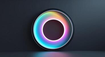Black background circle glowing halo gradient colors round frame copy space photo