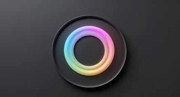 Black background circle glowing halo gradient colors round frame copy space. photo