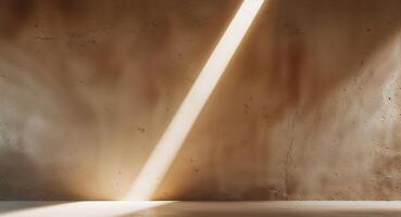 Light beam creating abstract diagonal shape on textured wall background. photo