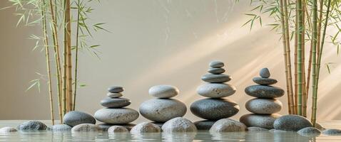 Serene Spa Setting with Stacked Stones and Bamboo photo