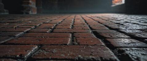 Ancient brick flooring showcasing the intricate structure and historical significance of old buildings in a dimly lit environment photo
