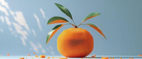 Bright Orange Fruit in Pixel Art Style on Light Blue Background photo