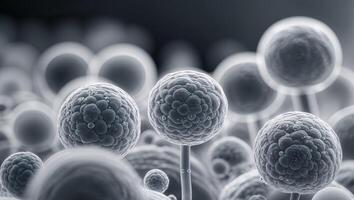 Cluster of spherical bacteria magnified under a microscope photo