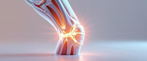 Knee joint showing bones and ligaments generating energy. photo