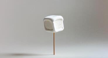 Marshmallow on a Stick on a Solid Background. photo