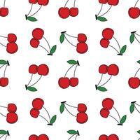 Seamless background of berries. Cherry pattern.Hand-drone style cherries on a white background. vector