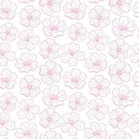 Seamless pattern with pink cherry blossoms, contour ornament, delicate Japanese-style pattern. For clothes, textiles, wallpaper. background vector