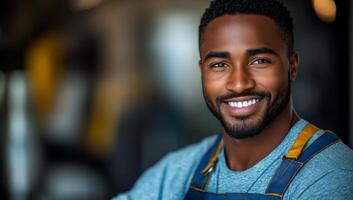 Smiling man in casual vibes. A confident man wearing a casual outfit smiles warmly while sitting in a well-lit indoor space, exuding positivity. photo
