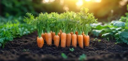 A row of carrots are growing in a garden. The carrots are small and are growing in the dirt photo