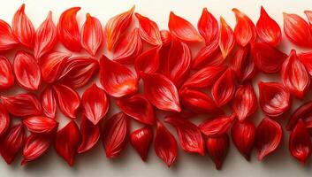 A close up of red flowers with a white background. The flowers are arranged in a way that they look like they are overlapping each other. The image has a warm and inviting mood photo