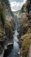 A river runs through a gorge in the mountains photo