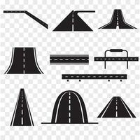 A collection of black and white road signs displayed together, showcasing various traffic symbols and directions vector