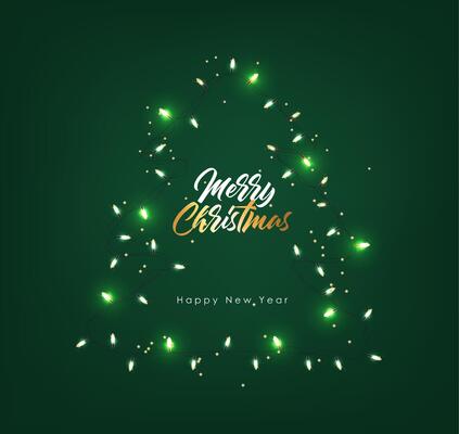Christmas lights realistic, green background
