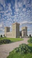 A 3d rendering of a castle in the middle of a field photo