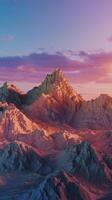 3d rendering of mountains at sunset photo