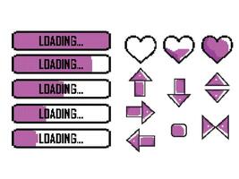 set of game elements pixel art vector