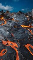 Lava flows from the ground in the ocean photo