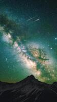 The milky way and shooting stars over mountains photo