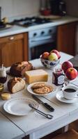 A kitchen table with a plate of food photo