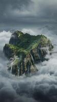 An island surrounded by clouds and trees photo