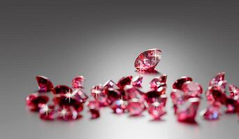 Red Ruby diamond topaz gem placed on glossy background 3d rendering soft focus photo