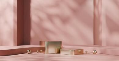 Minimal Pink Podium and gold Platform For Product Display Advertising 3D Rendering photo