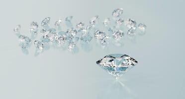Brilliant diamonds group placed on glossy background 3d Rendering Soft Focus photo