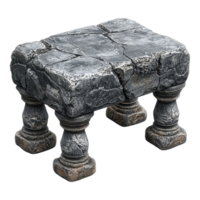 A stone block table resting on four decorative pillars png