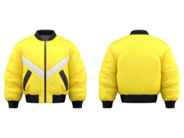 The image is a rendering of a yellow bomber jacket png