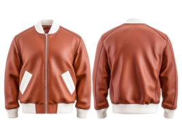 Leather jacket in brown front and back views on display png