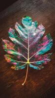 Transparent leaves with colorful light top view photo