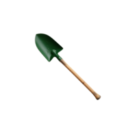 Green gardening trowel with a wooden handle, ideal for planting, digging, and landscaping projects. High-quality image with a transparent background, perfect for digital designs and illustrations png
