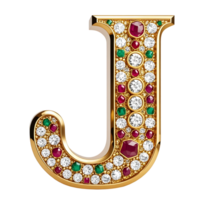 un oro letra j con esmeraldas y diamantes png