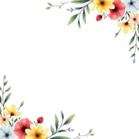 watercolor floral border frame with leaves and flowers on transparent background png