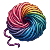 Ball of yarn with a rainbow colored yarn transparent background png