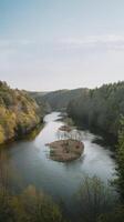 A tree on the background of a river and islands photo