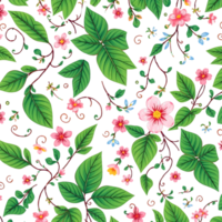 seamless pattern with flowers and leaves on a transparent background png