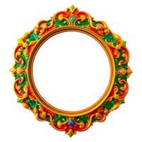 an ornate round frame with a green and red design png