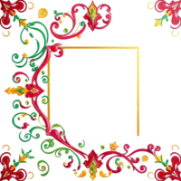 Square frame with red and green flowers and leaves transparent background png
