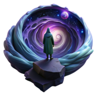 impressive minimalist wonderful minimalist A lone, cloaked figure standing on a precipice overlooking a swirling vortex of iridescent nebulae, dimly lit by distant stars, melancholic and... png
