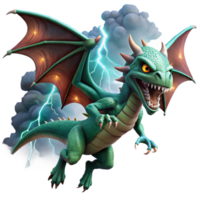 wonderful abstract serene contemporary A fearsome dragon with emerald scales and ruby eyes soaring through a storm-wracked sky, dramatic lighting with flashes of lightning, hyperrealistic style... png