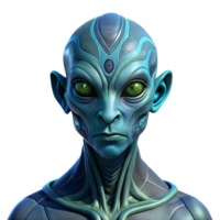 extraordinary vintage vibrant creative Portrait of an alien being with bioluminescent skin, intricate patterns, and multiple eyes, dark and mysterious lighting, surreal style, high quality... png
