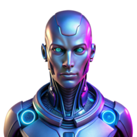 stunning contemporary vibrant rustic Portrait of a futuristic android with glowing circuitry and metallic skin, cool blue and purple lighting, cyberpunk style, highly detailed, premium authentic png