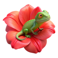 stunning minimalist beautiful rustic A vibrant chameleon perched on a bright red hibiscus flower, capturing the intricate details of its skin and the flower's petals in macro photography with... png